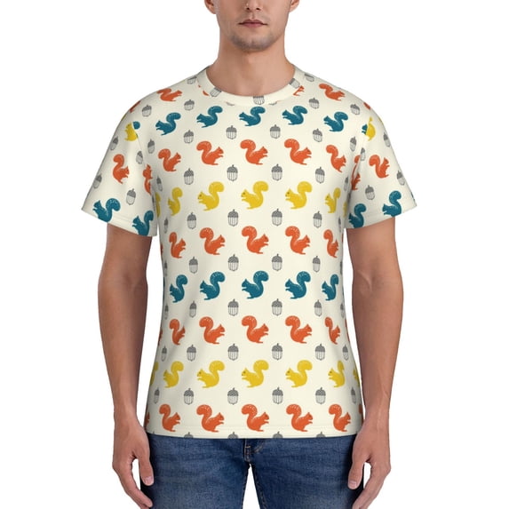 Vsdgher Colorful Squirrel Print Men's Dry Fit Mesh Athletic Shirts Moisture Wicking Tennis T-Shirt Tops