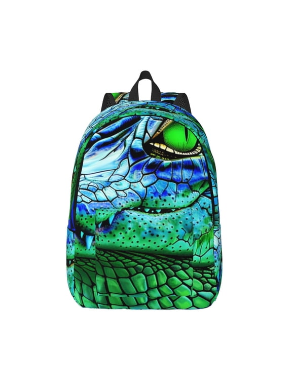 Colorful Stained Glass Crocodile Print Canvas Backpack Travel Rucksack Unisex Knapsack 15.7/17.7Inch Laptop Backpack for Work,College -Small