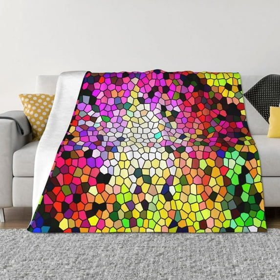 Vsdgher Colorful Tie Dye Stained Glass 3 Pattern Fleece Throw Blanket, Horizontal Fleece Bedding Home Decor for Couch & Bed All Season Use -80"x60"