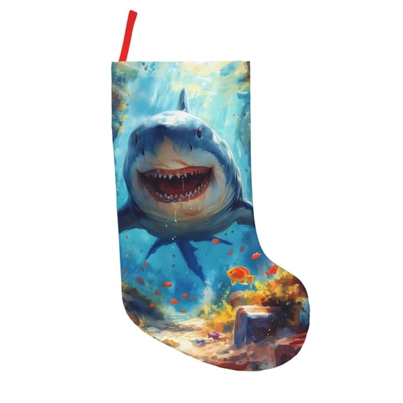 Vsdgher Colorful Underwater Shark Christmas Stockings 18 inch Large Kids Stocking Bags Hanging Socks for Christmas Decor Decorations