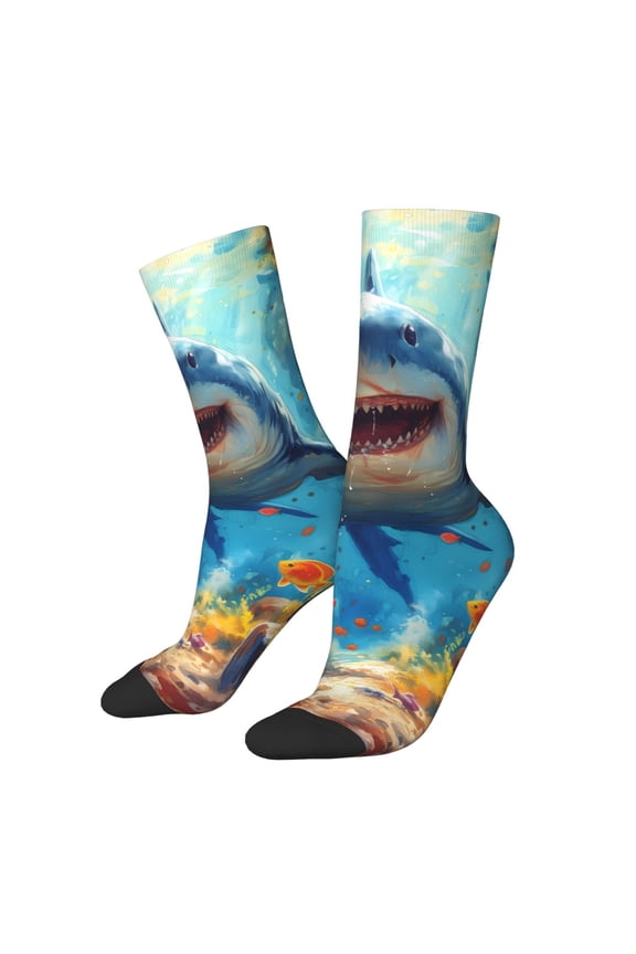 Colorful Underwater Shark Crew Socks for Men & Women, Breathable Casual Athletic Ankle Socks