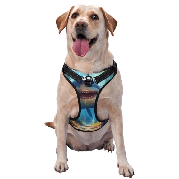 Vsdgher Colorful Underwater Shark Pattern Dog Harness,No Pull Pet Harness with Soft Padded Handle,Adjustable Reflective Vest with 2 Buckles,4 Slide Buckles,S-XL X-Large