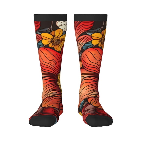 Vsdgher Colorful Vintage Floral Pattern Knee Socks, High Socks Long Stretchy Sock Women Knee High Stocking, Long Socks for Women