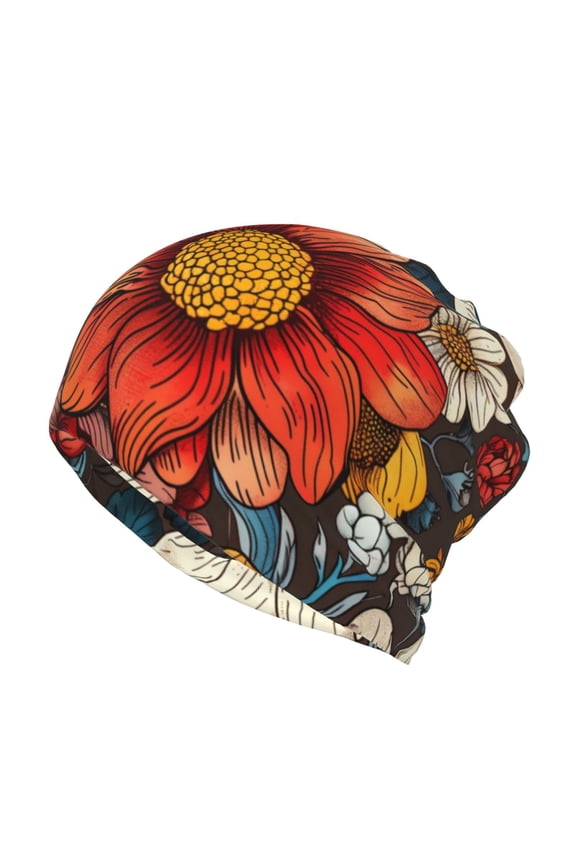 Colorful Vintage Floral Pattern Slouchy Beanie Hat for Men/Women, Skull Cap Chemo Cap Night Sleeping Cap