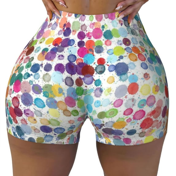Vsdgher Colorful Watercolor Dots print Workout Shorts for Women Seamless Soft Smooth Gym Yoga Scrunch Active Exercise Fitness Shorts