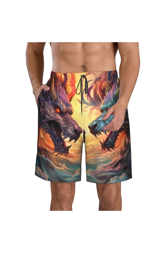 Colorful Wave Dragon Head Men's Beach Shorts, Surfing shorts, Swim trunks, Quick Dry Swim Trunks for Surfing Beach Fun -X-Large