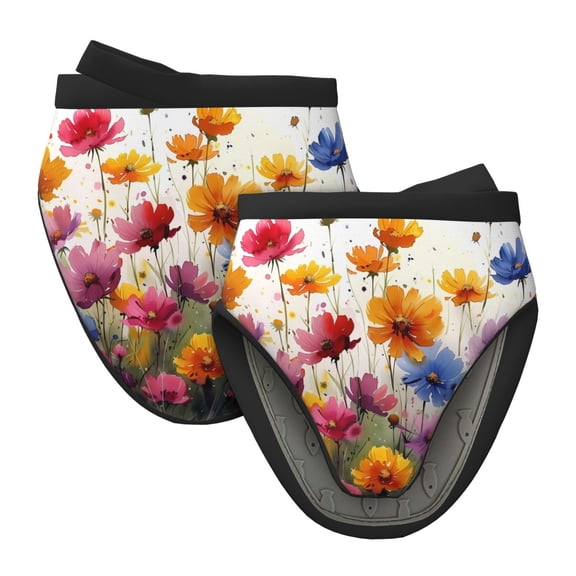 Vsdgher Colorful Wildflower Meadow Non-Slip Mini Oven Mitt Set, Short Oven Mitts for Baking Grilling Barbecue Microwave, 5.9"x5.9"in