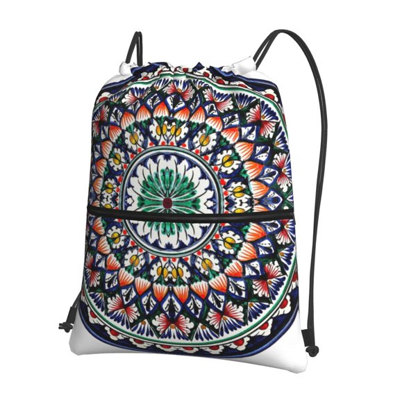 Vsdgher Colorful With Blue Oriental Drawstring Backpack Water Resistant String Bag Sports Sackpack Gym Sack for Men Women