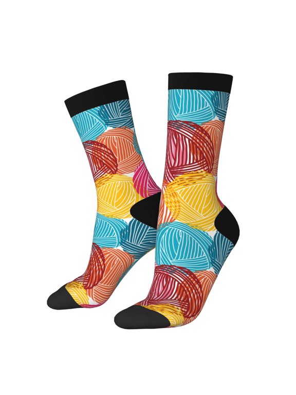 Colorful Wool Balls Crew Socks for Men & Women, Breathable Casual Athletic Ankle Socks