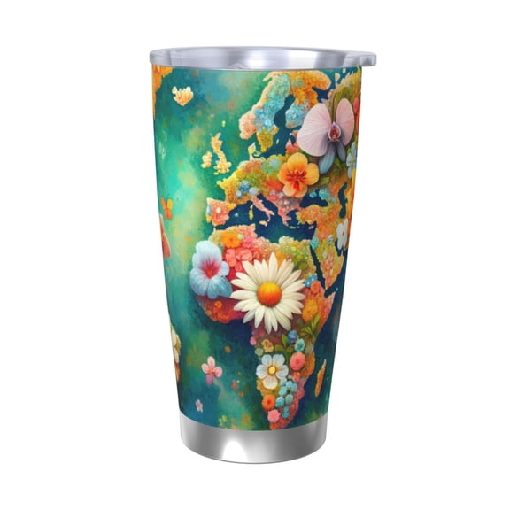 Vsdgher Colorful World Map 20 Oz Stainless Steel Vacuum Insulated, Travel Mug Coffee Cup for Home, Office, Outdoor Works Great for Ice Drinks and Hot Beverage -Without Straw