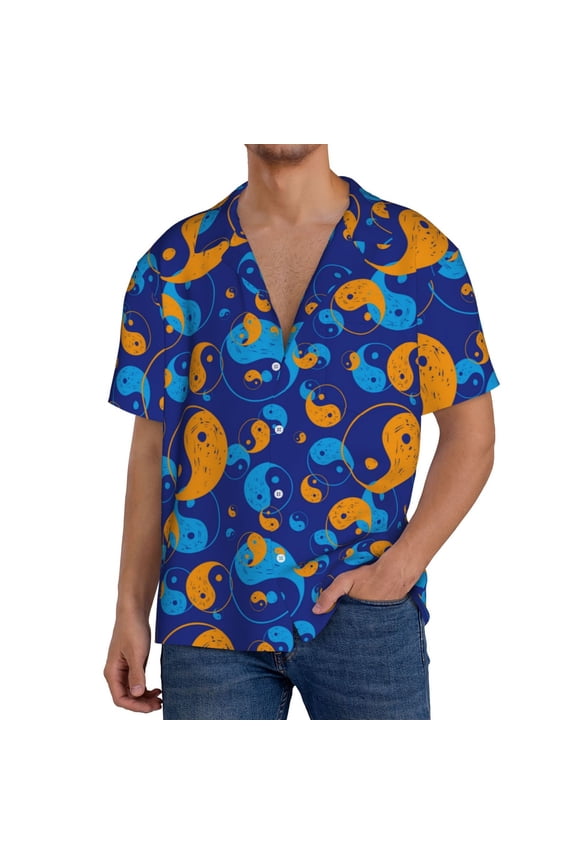 Colorful Yin Yang Men's Cuban Shirt, Hawaiian Shirts, Business Casual Button Down Shirts, Short Sleeve Shirt-3X-Large