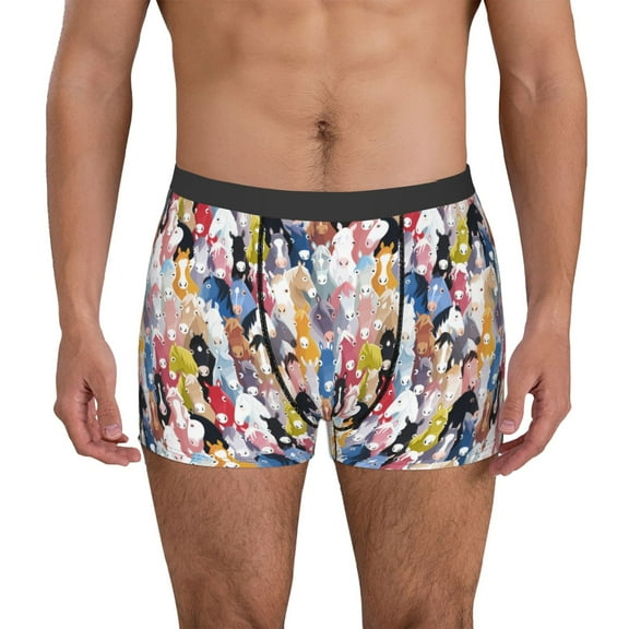 Vsdgher Colourful Horses Pattern Men's Boxer Brief Underwear,Soft Funny Underwear for Men-Medium