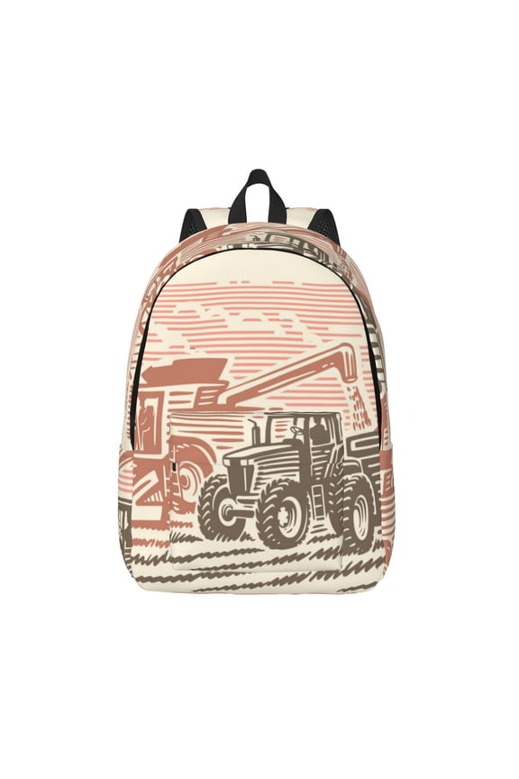 Combine harvester working with tractor Print Canvas Backpack Travel Rucksack Unisex Knapsack 15.7/17.7Inch Laptop Backpack for Work,College -Medium