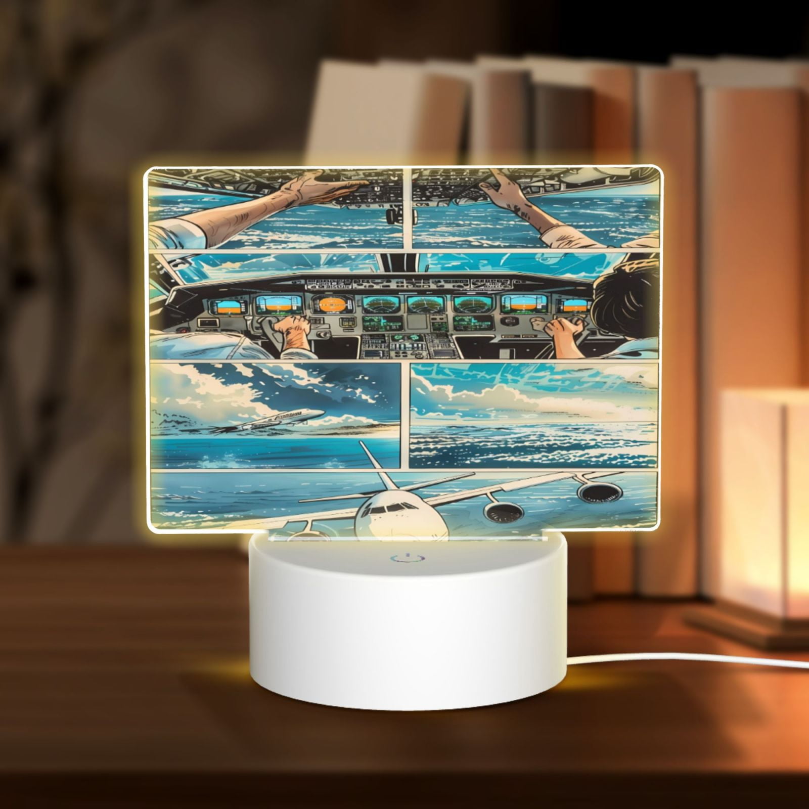 Vsdgher Comic Airplane Cockpit Illustration Rectangular Acrylic Night ...