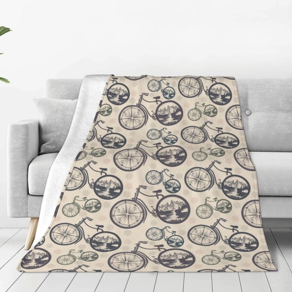 Vsdgher Compass And Mountains In Bicycle Wheels Ultra-Soft Micro flannel Blanket Throw Blankets for Couch Sofa, Bed (4 sizes)-80"x60"