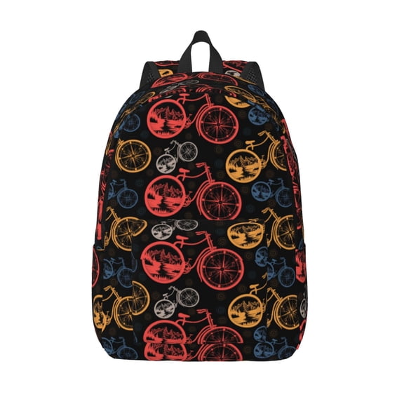 Vsdgher Compass And Mountains In Bicycle Wheels1 Print Canvas Backpack Travel Rucksack Unisex Knapsack 15.7/17.7Inch Laptop Backpack for Work,College -Medium