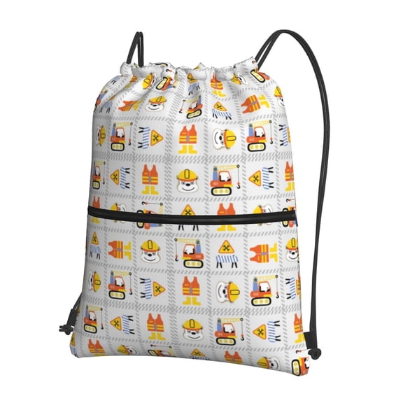 Vsdgher Construction Equipments Worker Drawstring Backpack Water Resistant String Bag Sports Sackpack Gym Sack for Men Women