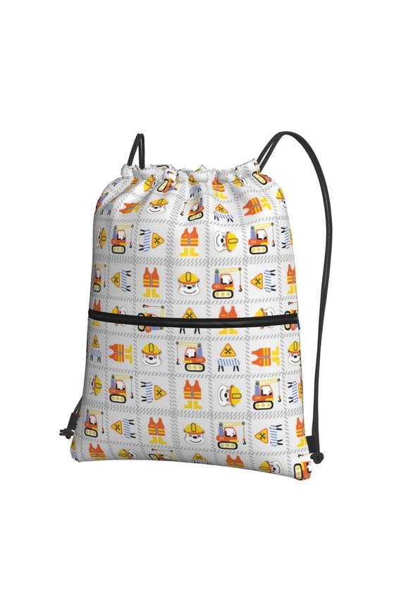 Construction Equipments Worker Drawstring Backpack Water Resistant String Bag Sports Sackpack Gym Sack for Men Women