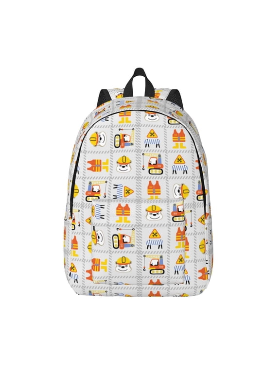 Construction Equipments Worker Print Canvas Backpack Travel Rucksack Unisex Knapsack 15.7/17.7Inch Laptop Backpack for Work,College -Medium