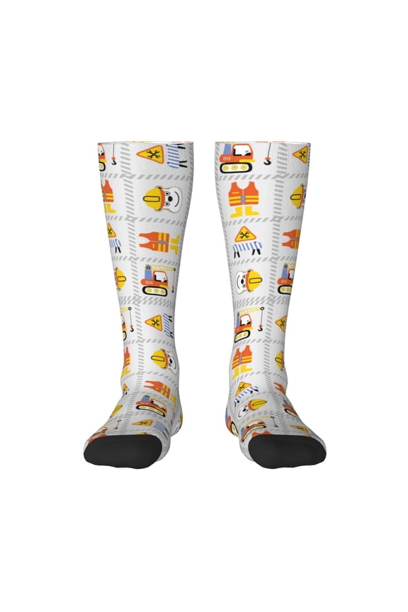 Construction Equipments Worker Print Thigh High Socks Extra Long Stretchy Sock Women Over Knee High Opaque Stocking Daily Wear