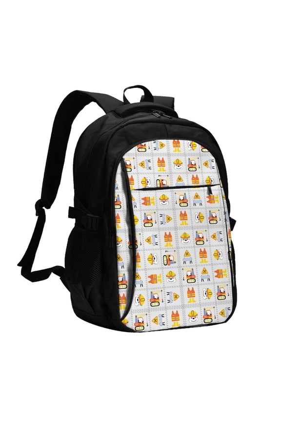 Construction Equipments Worker Print Travel Laptop Backpack, Laptops Backpack with USB Charging Port, Water Resistant Computer Bag Gift for Men & Women