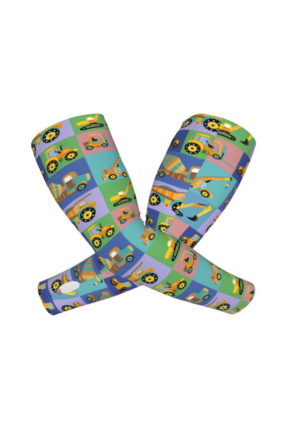 Construction Machinery Pattern Cooling Arm Sleeves for Men & Women, Breathable, UV Sun Protection, Sports Arm Sleeves for Women, Men & Youth