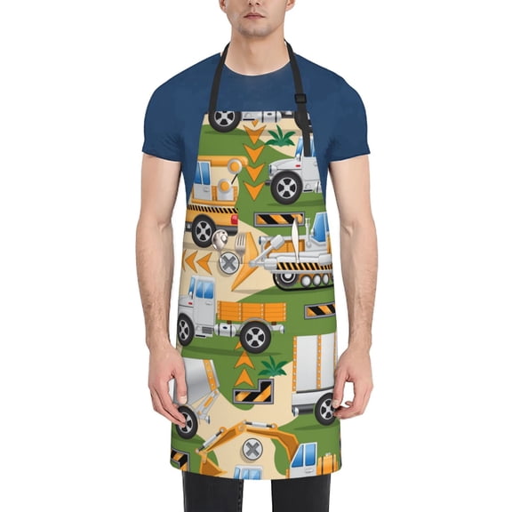 Vsdgher Construction Machinery1 Waterproof Apron with 2 Pockets Kitchen Chef Aprons Bibs for Grooming Cooking Baking Painting Gardening