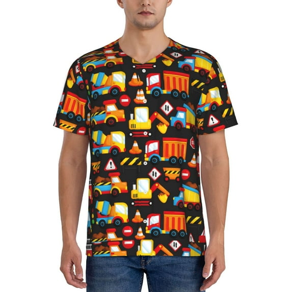 Vsdgher Construction Truck Mens T-Shirts Baseball Vintage Fashionable Lightweight Casual Crew Neck Slim Fit with Long Sleeves-Large