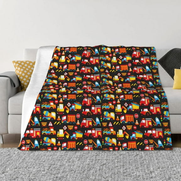 Vsdgher Construction Truck Pattern Fleece Throw Blanket, Horizontal Fleece Bedding Home Decor for Couch & Bed All Season Use -40"x30"