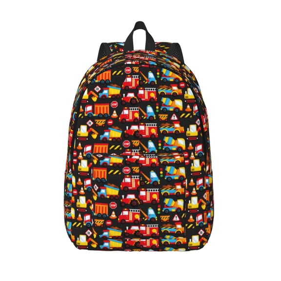 Vsdgher Construction Truck Print Canvas Backpack Travel Rucksack Unisex Knapsack 15.7/17.7Inch Laptop Backpack for Work,College -Small