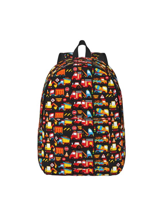 Construction Truck Print Canvas Backpack Travel Rucksack Unisex Knapsack 15.7/17.7Inch Laptop Backpack for Work,College -Small