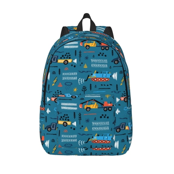 Vsdgher Construction Trucks Print Canvas Backpack Travel Rucksack Unisex Knapsack 15.7/17.7Inch Laptop Backpack for Work,College -Small