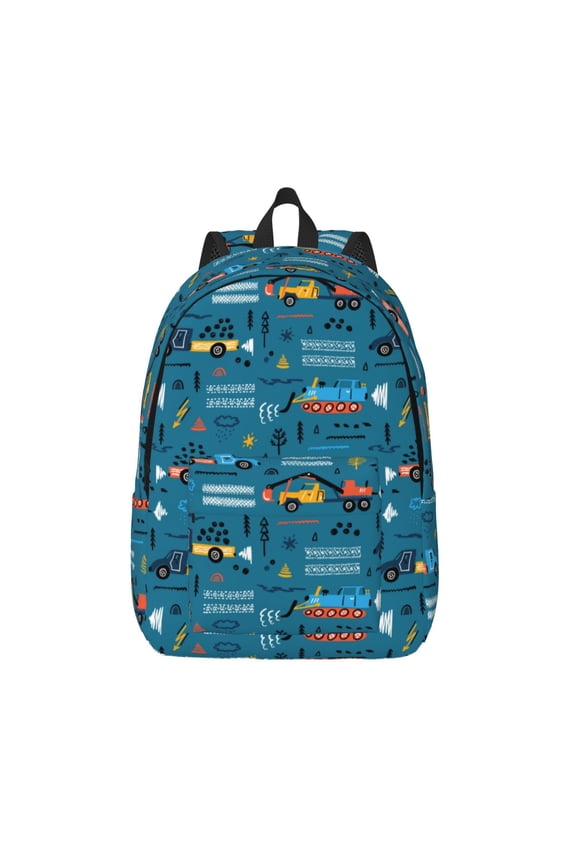 Construction Trucks Print Canvas Backpack Travel Rucksack Unisex Knapsack 15.7/17.7Inch Laptop Backpack for Work,College -Small