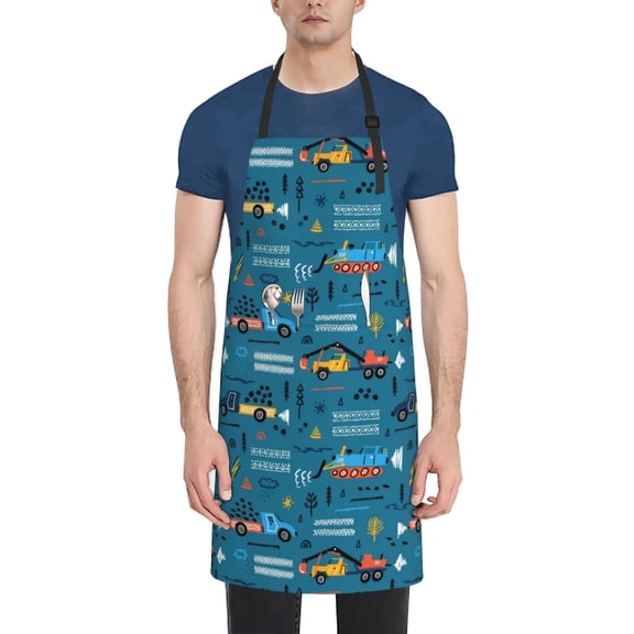 Vsdgher Construction Trucks Waterproof Apron with 2 Pockets Kitchen Chef Aprons Bibs for Grooming Cooking Baking Painting Gardening
