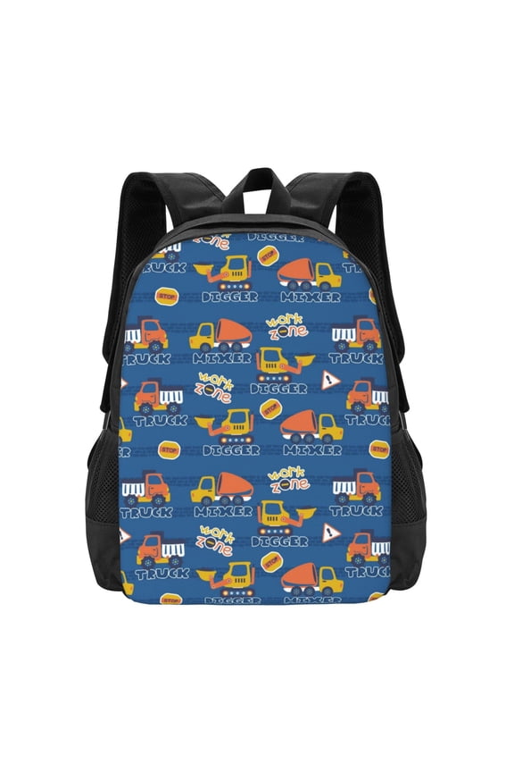 Construction Vehicles Print Backpack for Women Men School Bookbag with Laptop Compartment for College Work Travel, Simple Fashion Casual Daypack, Fit 15" Laptop