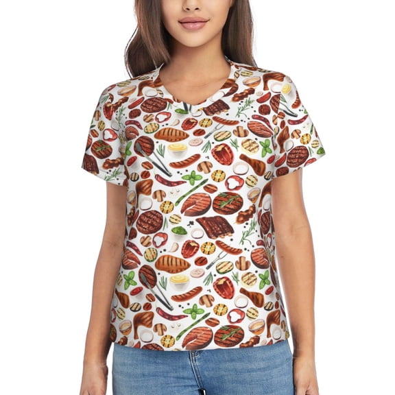 Vsdgher Cooking Bbq Women Shirts V Neck Short Sleeve Tops T-Shirt Basic Tees, S to 3XLMedium