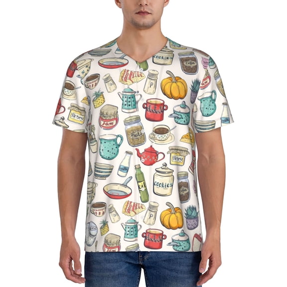 Vsdgher Cooking Utensils Mens T-Shirts Baseball Vintage Fashionable Lightweight Casual Crew Neck Slim Fit with Long Sleeves-Large