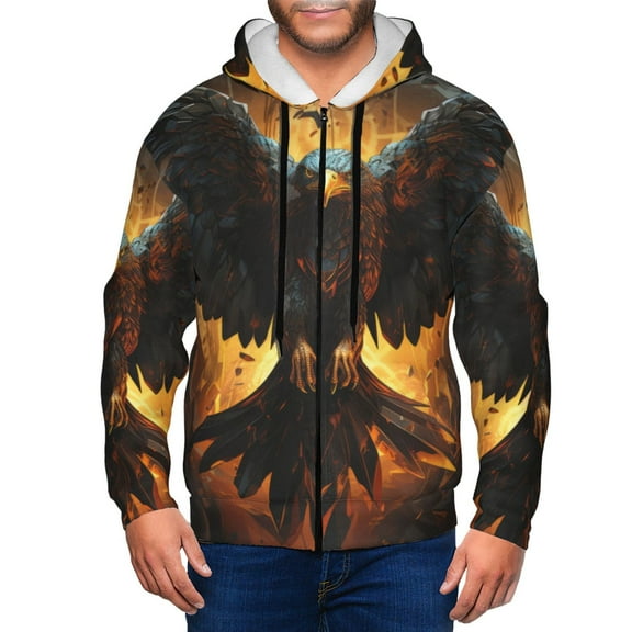 Vsdgher Cool Black Eagle Mens Hoodies Zip Hoodie, Hoodies for Men, Zip-up Hooded Sweatshirt-Medium