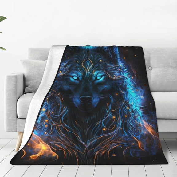 Vsdgher Cool Blue Light Wolf Ultra-Soft Micro flannel Blanket Throw Blankets for Couch Sofa, Bed (4 sizes)-60"x50"