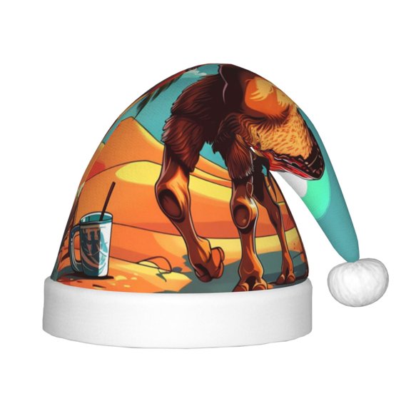 Vsdgher Cool Camel Oasis Vibes Christmas Hat, Santa Hat for Kids Xmas Holiday Hat Red Classic Christmas New Year Festive Party Supplies