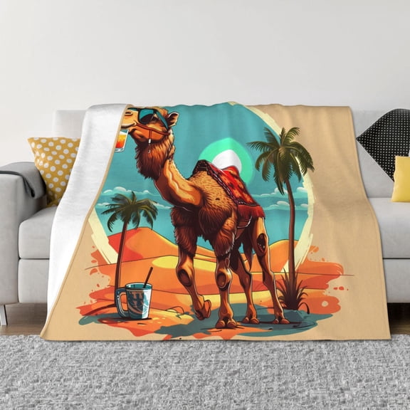 Vsdgher Cool Camel Oasis Vibes Pattern Fleece Throw Blanket, Horizontal Fleece Bedding Home Decor for Couch & Bed All Season Use -80"x60"