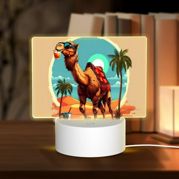 Vsdgher Cool Camel Oasis Vibes Rectangular Acrylic Night Light Acrylic Sleep Night Light Friend Gifts for Birthday Gifts for Women Teens Boys Girls