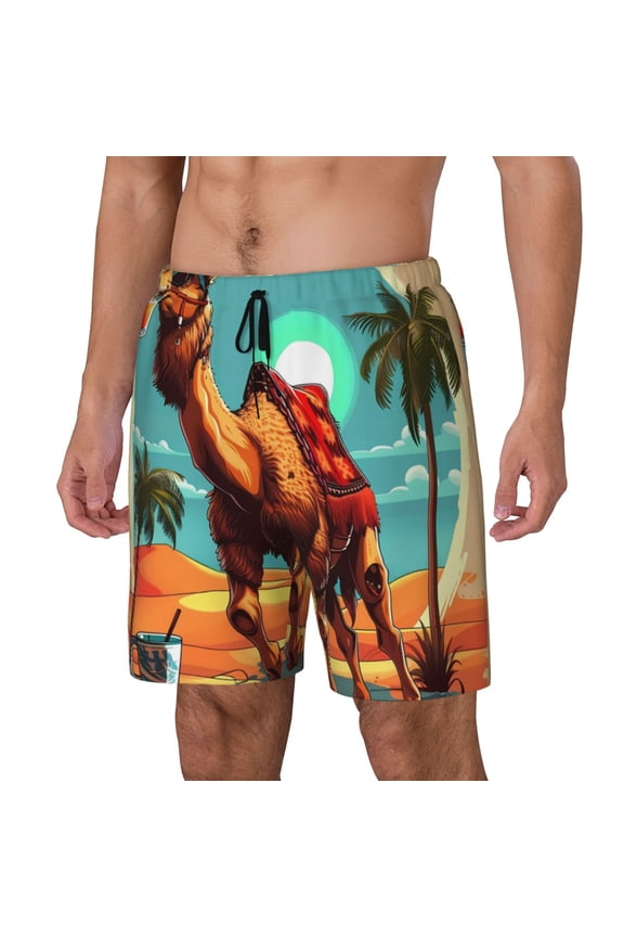 Cool Camel Oasis Vibes for Mens Swim Trunks with Compression Liner Swim Shorts Swim Suits Board Shorts-Small