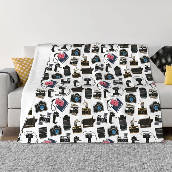 Vsdgher Cool Camera Pattern Fleece Throw Blanket, Horizontal Fleece Bedding Home Decor for Couch & Bed All Season Use -80"x60"