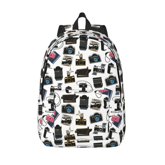 Vsdgher Cool Camera Print Canvas Backpack Travel Rucksack Unisex Knapsack 15.7/17.7Inch Laptop Backpack for Work,College -Medium