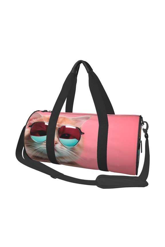 Cool Cat Pink Sunglasses 45L Foldable Duffel Bag, Sports Gym Bag,Overnight Bag, Portable Weekender Bag for Airplanes