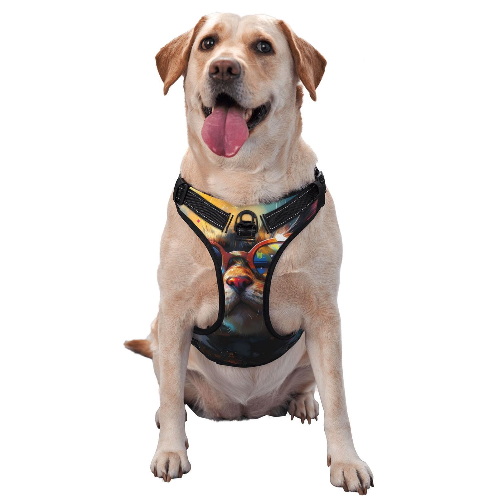 Vsdgher Cool Cat With Sunglasses Dog Harness, No-Pull Pet Harness, Dog Vest, Pet Vest for Small to Large Dogs-Large