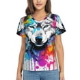 thumbnail image 1 of Vsdgher Cool Colorful Wolf Women Shirts V Neck Short Sleeve Tops T-Shirt Basic Tees, S to 3XLSmall, 1 of 5