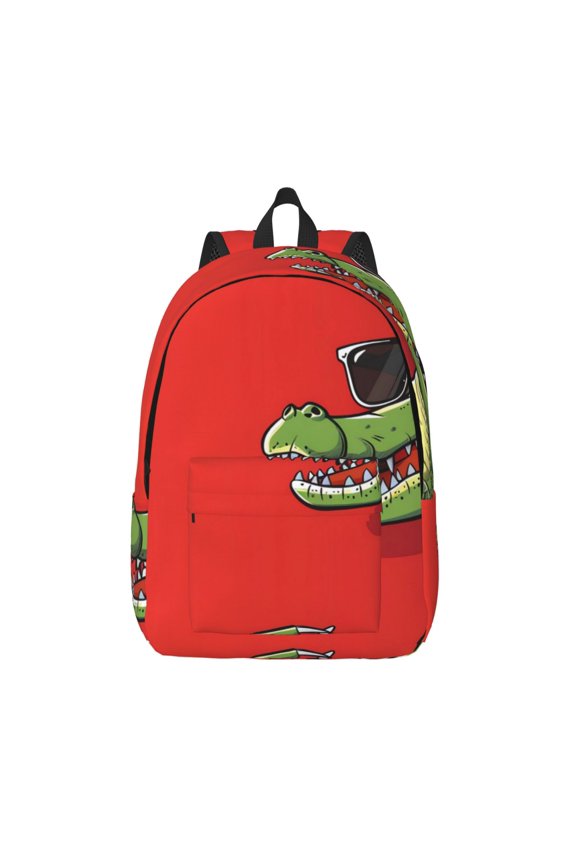 Cool Crocodile With Sunglasses Print Canvas Backpack Travel Rucksack Unisex Knapsack 15.7/17.7Inch Laptop Backpack for Work,College -Medium