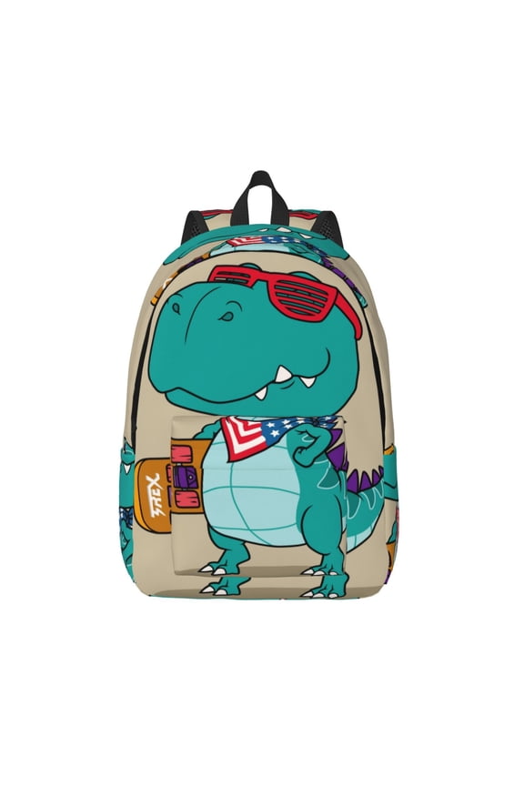 Cool Dino Playing Skateboard Print Canvas Backpack Travel Rucksack Unisex Knapsack 15.7/17.7Inch Laptop Backpack for Work,College -Small